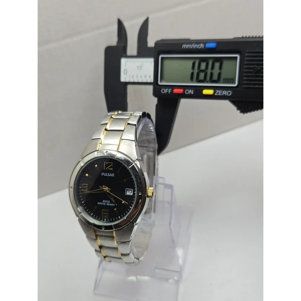 Pulsar by Seiko Mens 38mm Two Tone Date 100M Stainless Steel Watch New Battery